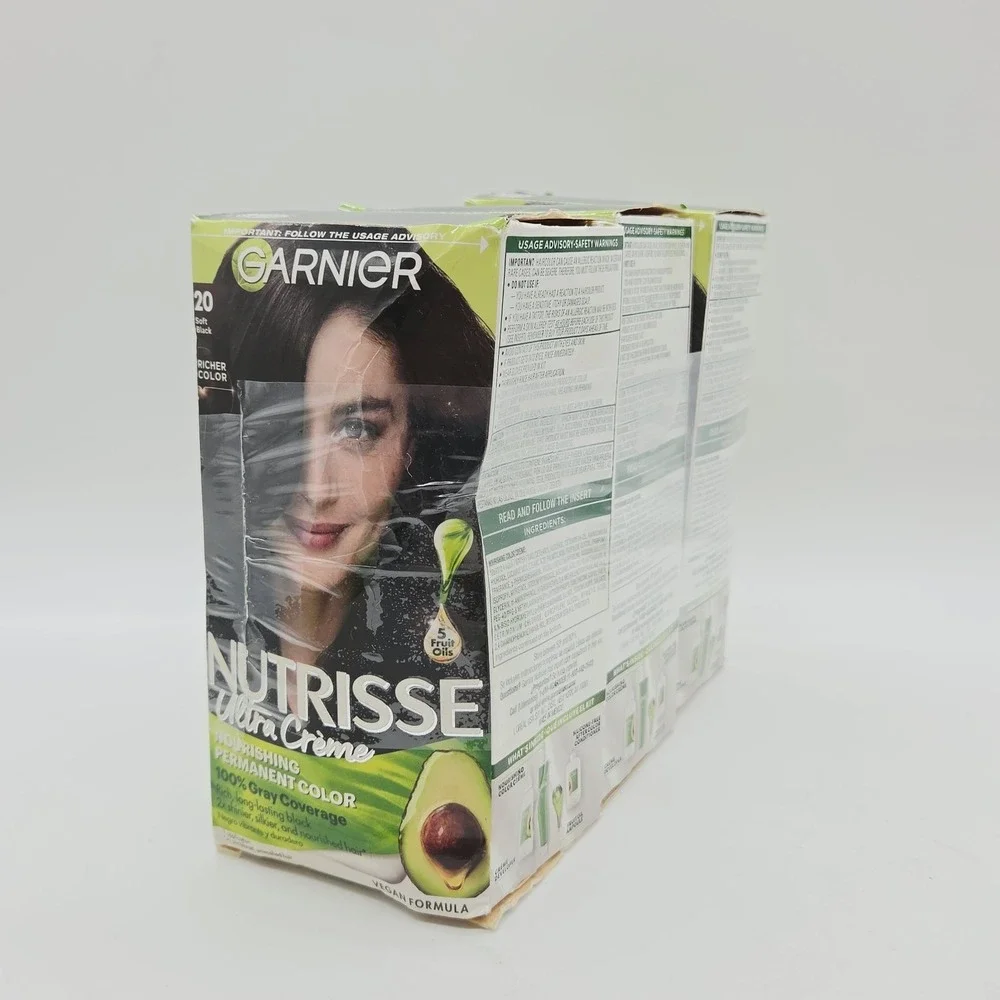 3x Garnier Nutrisse Nourishing Creme Hair Color #20 Black Tea Soft Black *READ*